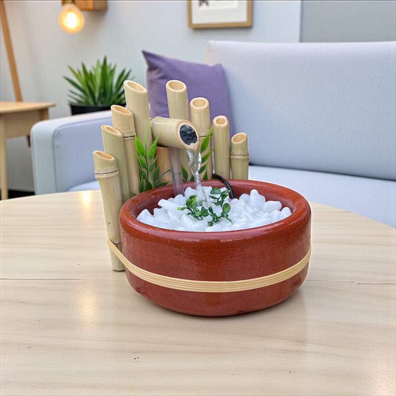 Imagem Fonte De Água Cerca De Bambu Zen Decorativa Som Alto Marrom