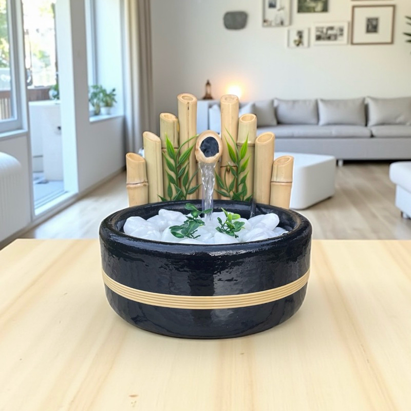 Imagem Fonte De Água Cerca De Bambu Zen Decorativa Som Alto Preto