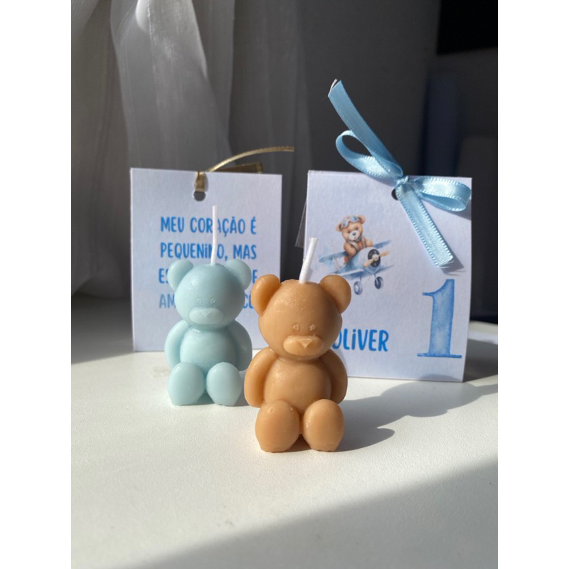 20 Lembrancinha Vela Urso Baloeiro + Caixa Personalizada - Chá de Bebê - Maternidade - Aniversario