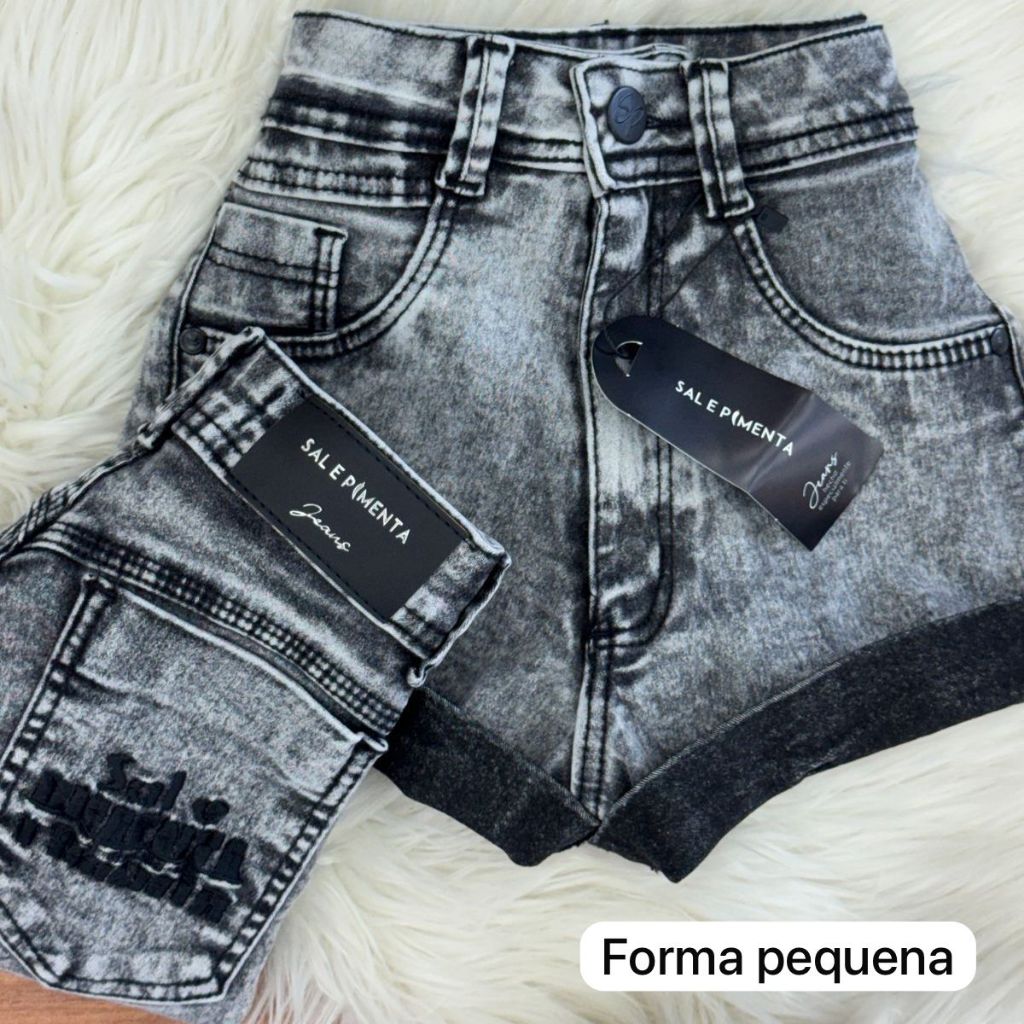 Shorts Feminino Jeans Sal e Pimenta Com Elastano Cintura Alta Mom HotPants em Oferta na Shopee