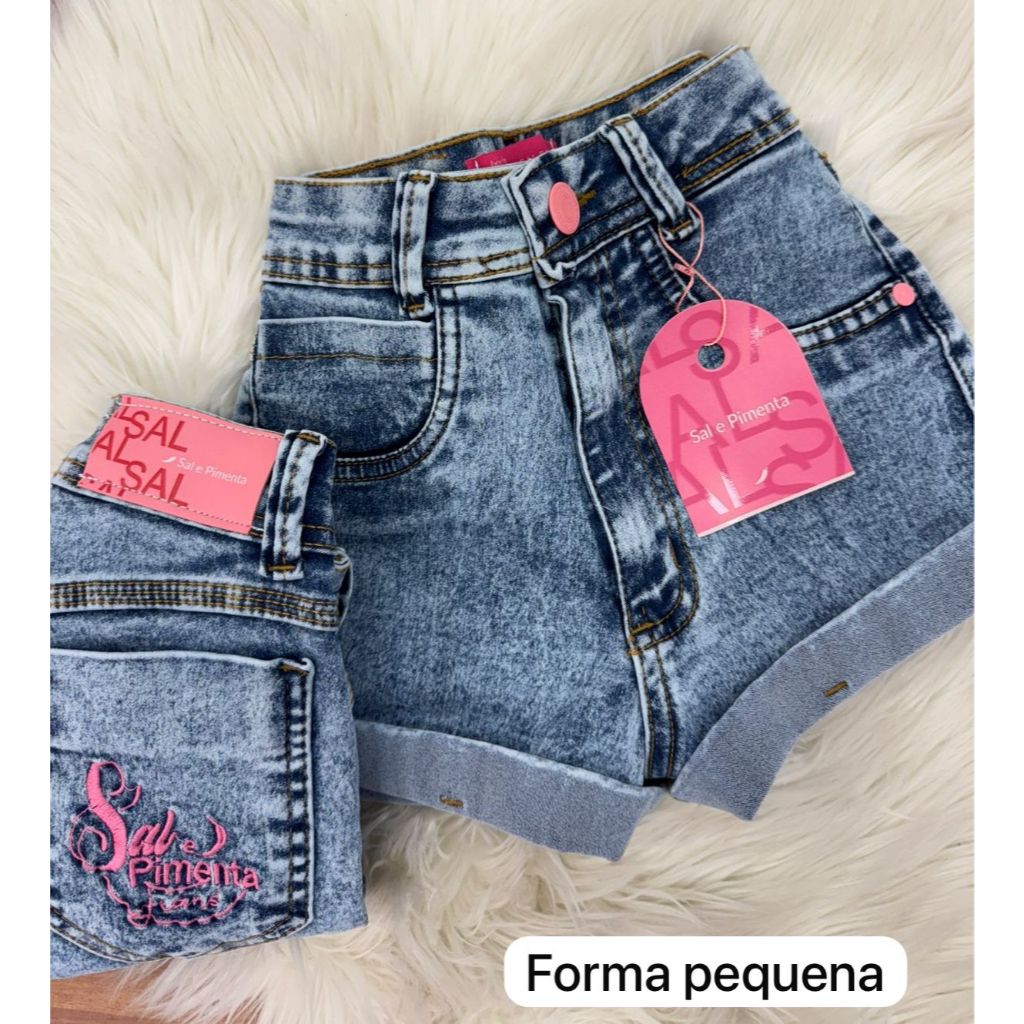 Short Jeans Feminino Sal e Pimenta Pimenta Original Mom Cintura Alta com Lycra em Oferta na Shopee