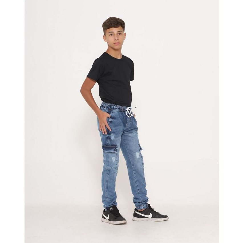 Calça Jogger Menino Cordão Bolso Cargo Masculina Infantil Juvenil Moda Adolescente Cintura Elástica 10-16