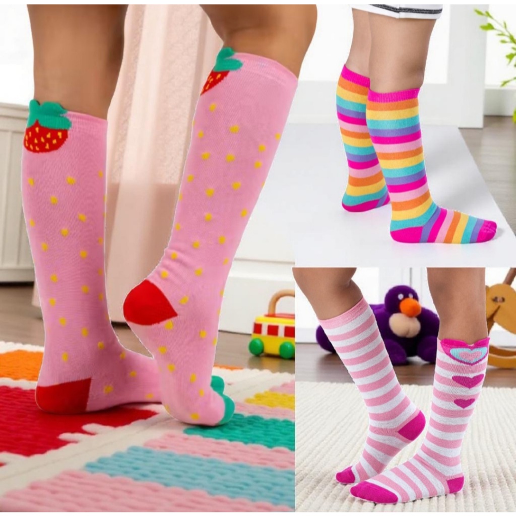 Meia longa 3/4 Infantil Menina Moranguinho Colorida Coração Varias Cores Confortável e Macia em Oferta na Shopee