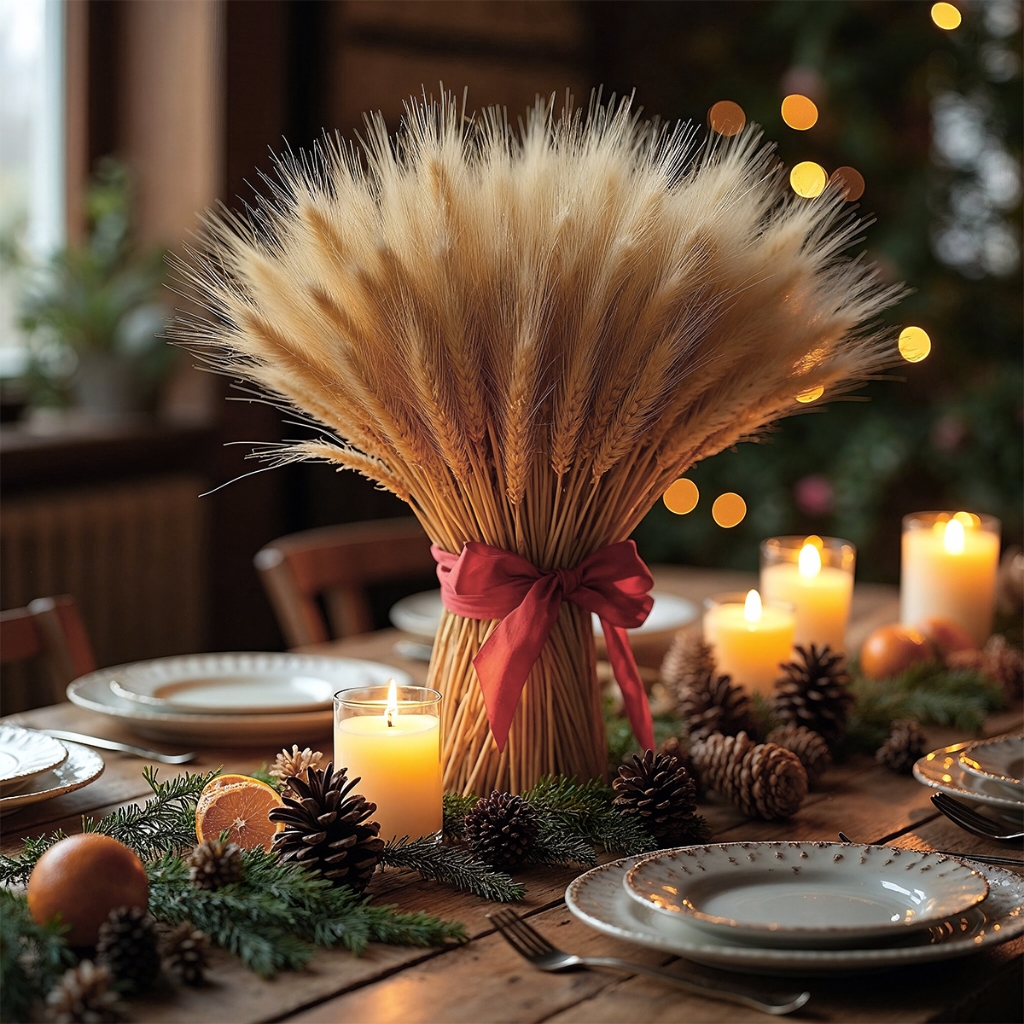 Raminhos de Trigo Seco Decoração De Natal Enfeites Natalinos Artigos Mesa Santa Ceia Elegante