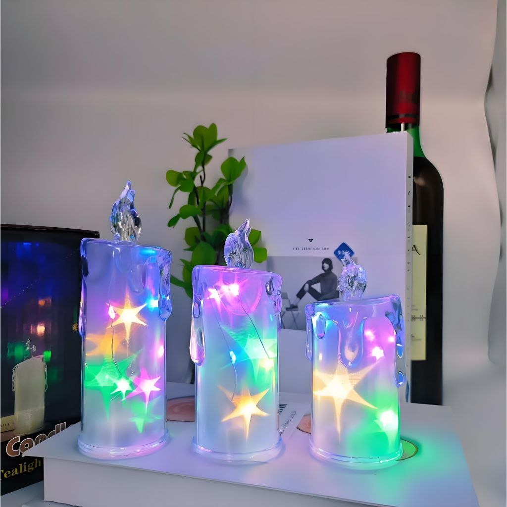 Vela Led Luz Colorida Decorativa Acrilico Transparente em Oferta na Shopee