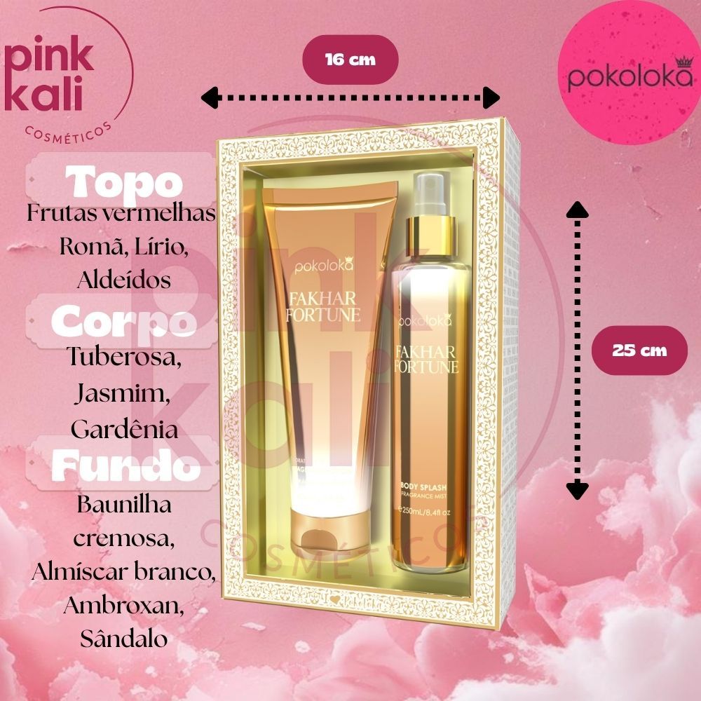 Kit "FAKHAR FORTUNE" (Creme Hidratante 240ml + Desodorante Body Splash 250ml "na CAIXA") corporal perfumado FEMININO