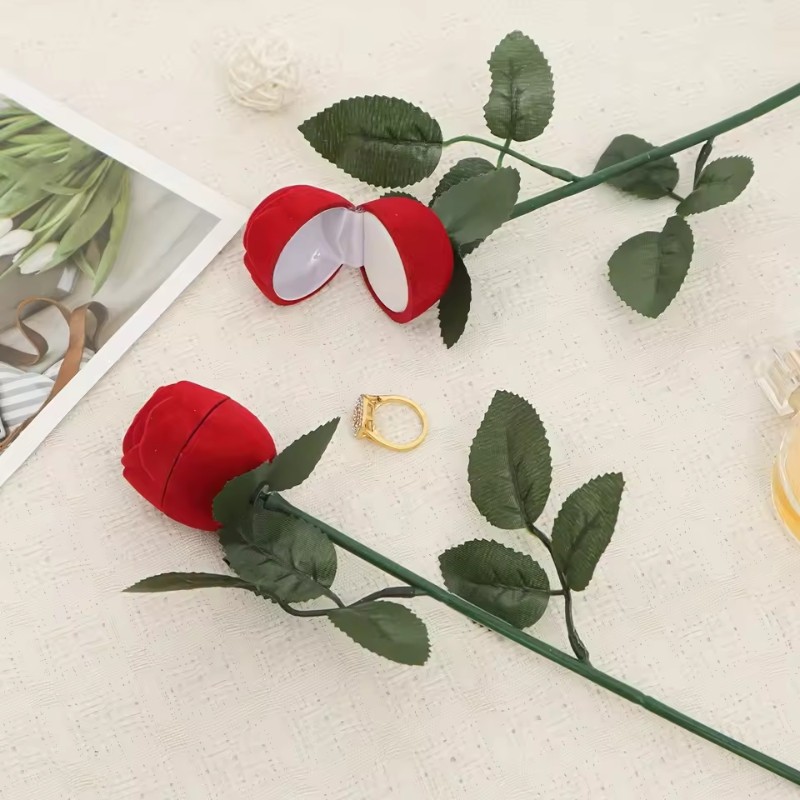 Caixa de anel de rosa simulada, caixa de joias para o dia dos namorados, adereços para proposta, presente de aniversário em Oferta na Shopee