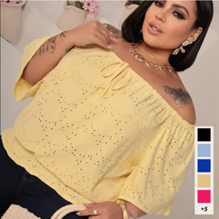 Blusa Feminina Ciganinha Plus Size Lesse | Estilo Ombro a Ombro | Moda Confortável Verão 2025 | Veste 48 ao 50 em Oferta na Shopee