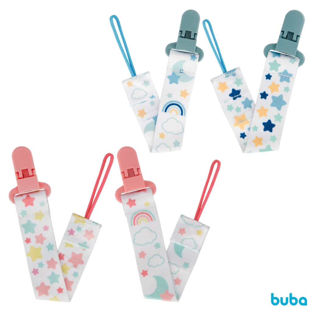 Kit Com 2 Prendedores de Chupeta Com Clip Trava Prendedor de Bico Bebê Buba
