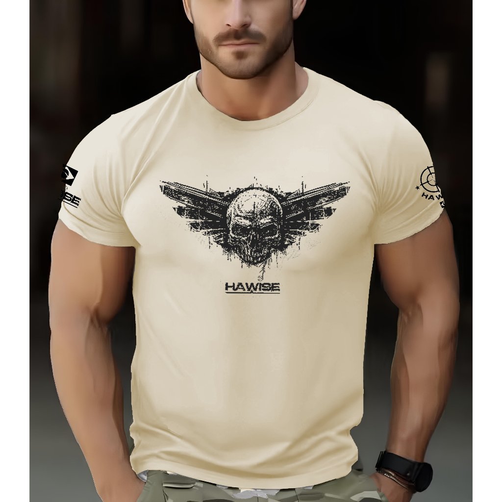 Camiseta militar caveira Roupa Camisa masculina bege Blusa justiceiro Asa Logo