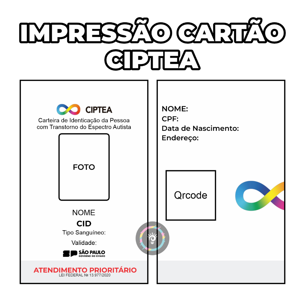Cartão CIPTEA Impresso no PVC Cordão Doenças Ocultas Girassol Porta Crachá Azul e Amarelo