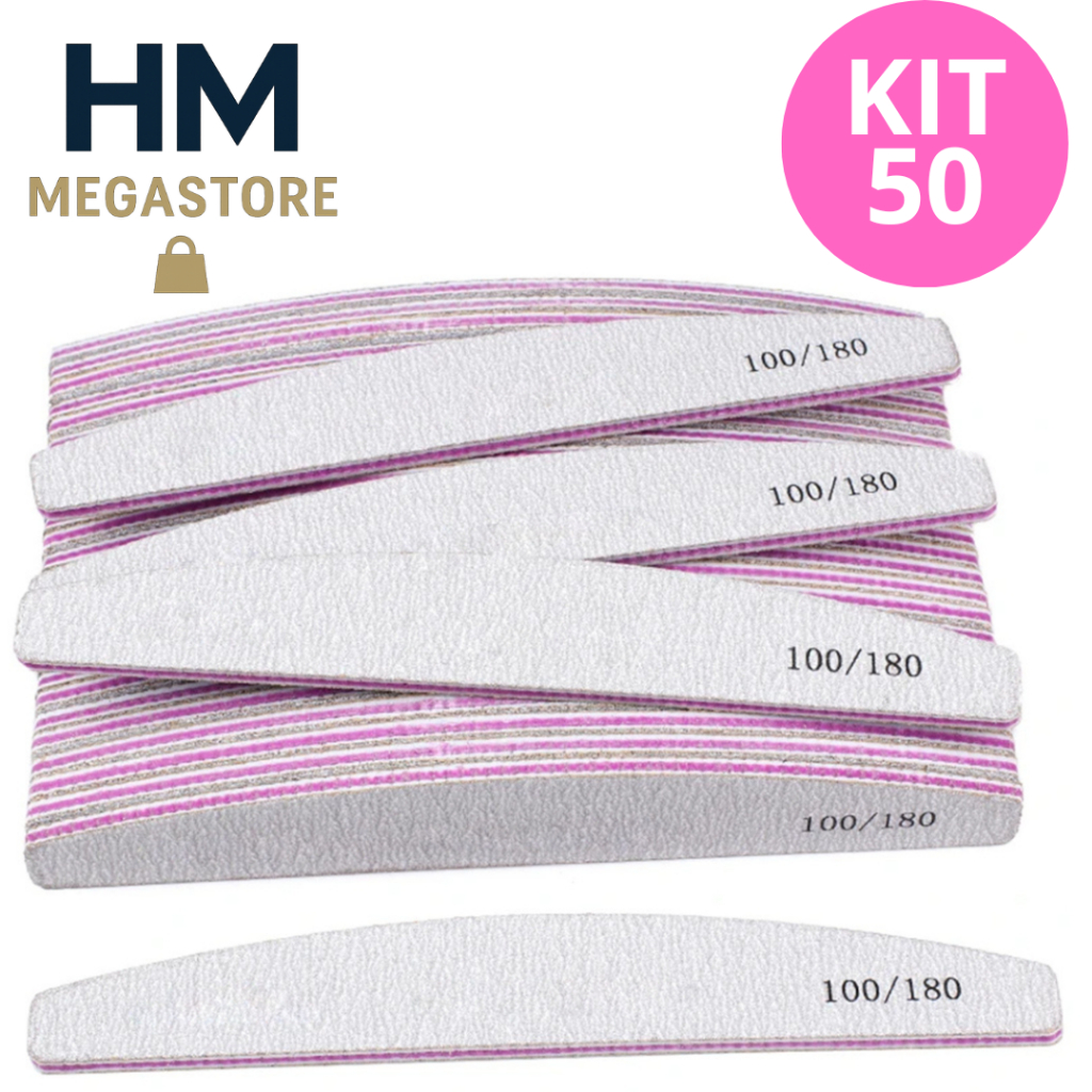 Kit 10/20/30/40/50 Lixas de Unha Bumerangue Lavável 100/180 Boomerang Caixão Banana Alongamento Gel