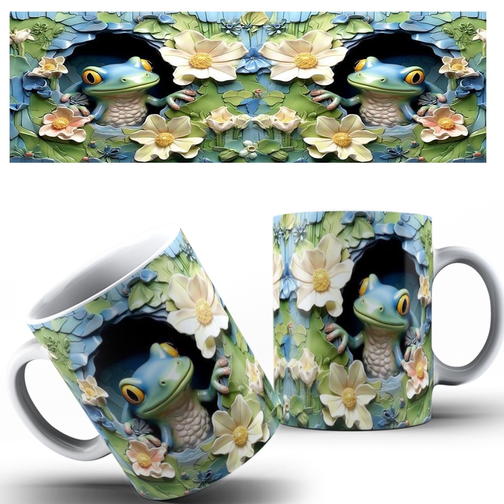 Caneca personalizada arte 3D de porcelana branca sublimação Sapinho 21 🌟🍵