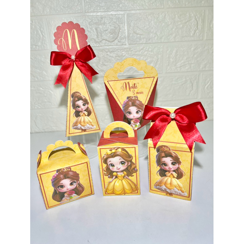 Kit caixinhas Personalizadas Bela e a Fera PEGUE E MONTE - Lembrancinhas para Aniversário - Caixinha Personalizadas