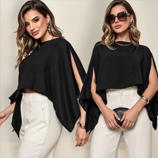 Blusa Cropped Bata Capa Multiformas Estilo Boho E Top Faixa Morcego Assimétrica Moda Casual Elegante em Oferta na Shopee