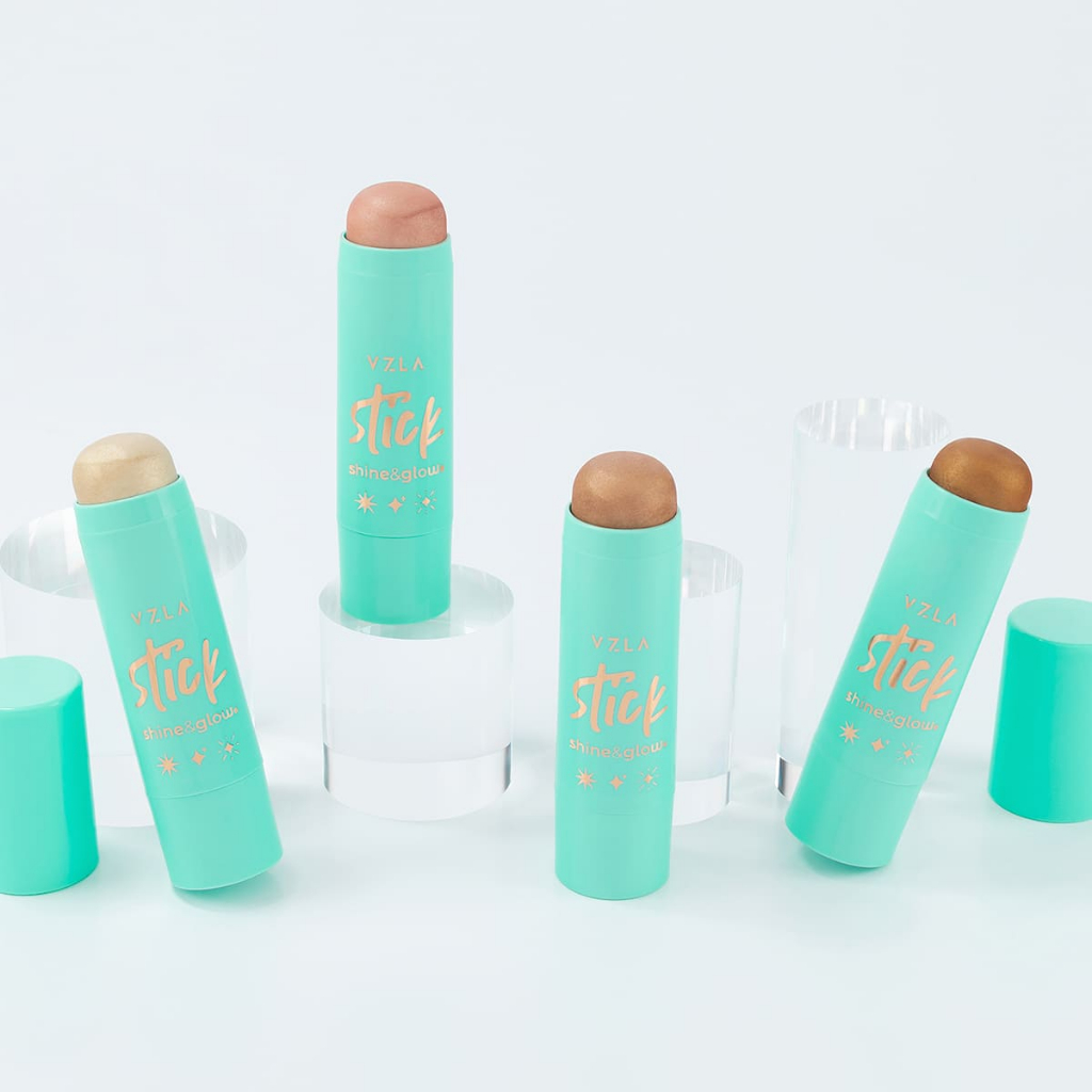 Iluminador Stick Shine & Glow Perolado Champagne Brilho Espelhado Vegano Original Vizzela em Oferta na Shopee