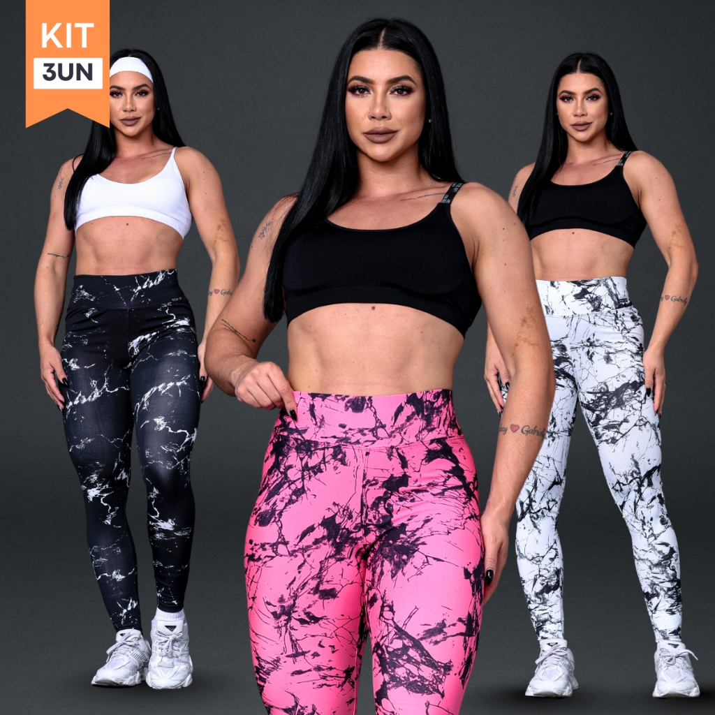 Kit 3x Legging Feminina Academia Grossa Cintura Alta Leg Fitness Treino Suplex Premium + Brinde