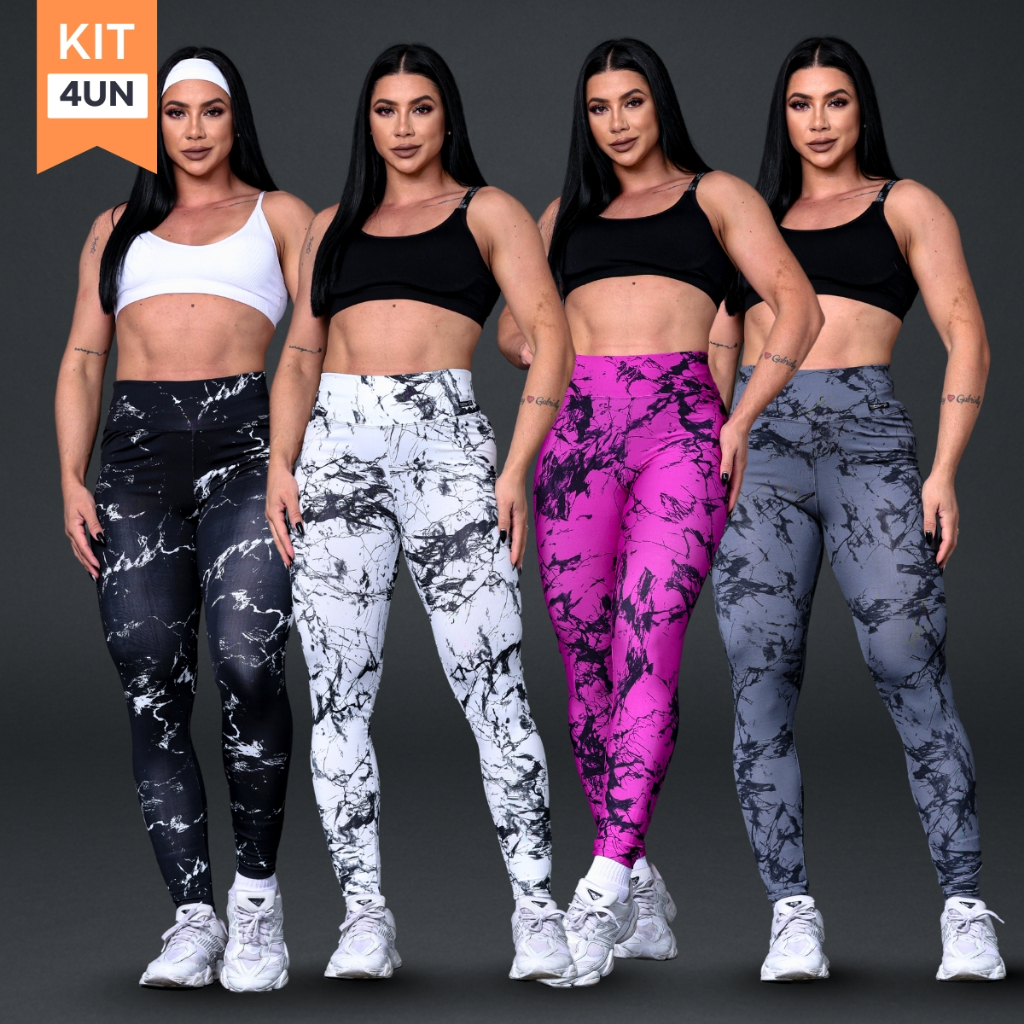 Kit 4x Calça Legging Academia Feminina Treino Yoga Tie Dye Suplex Cintura alta