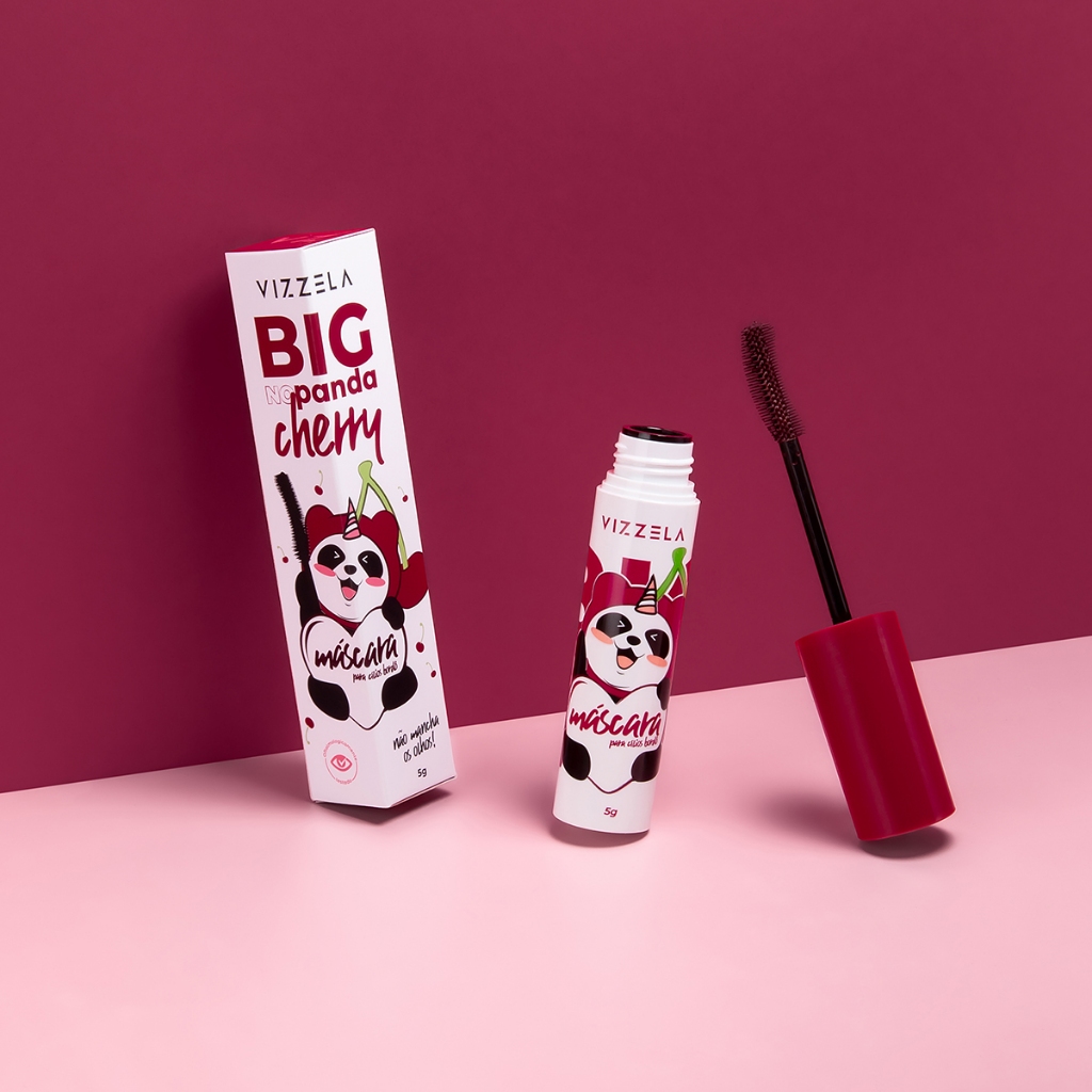 Máscara Cílios Big No Panda Cherry Bordô Volume Curvatura Vegano Original Vizzela em Oferta na Shopee