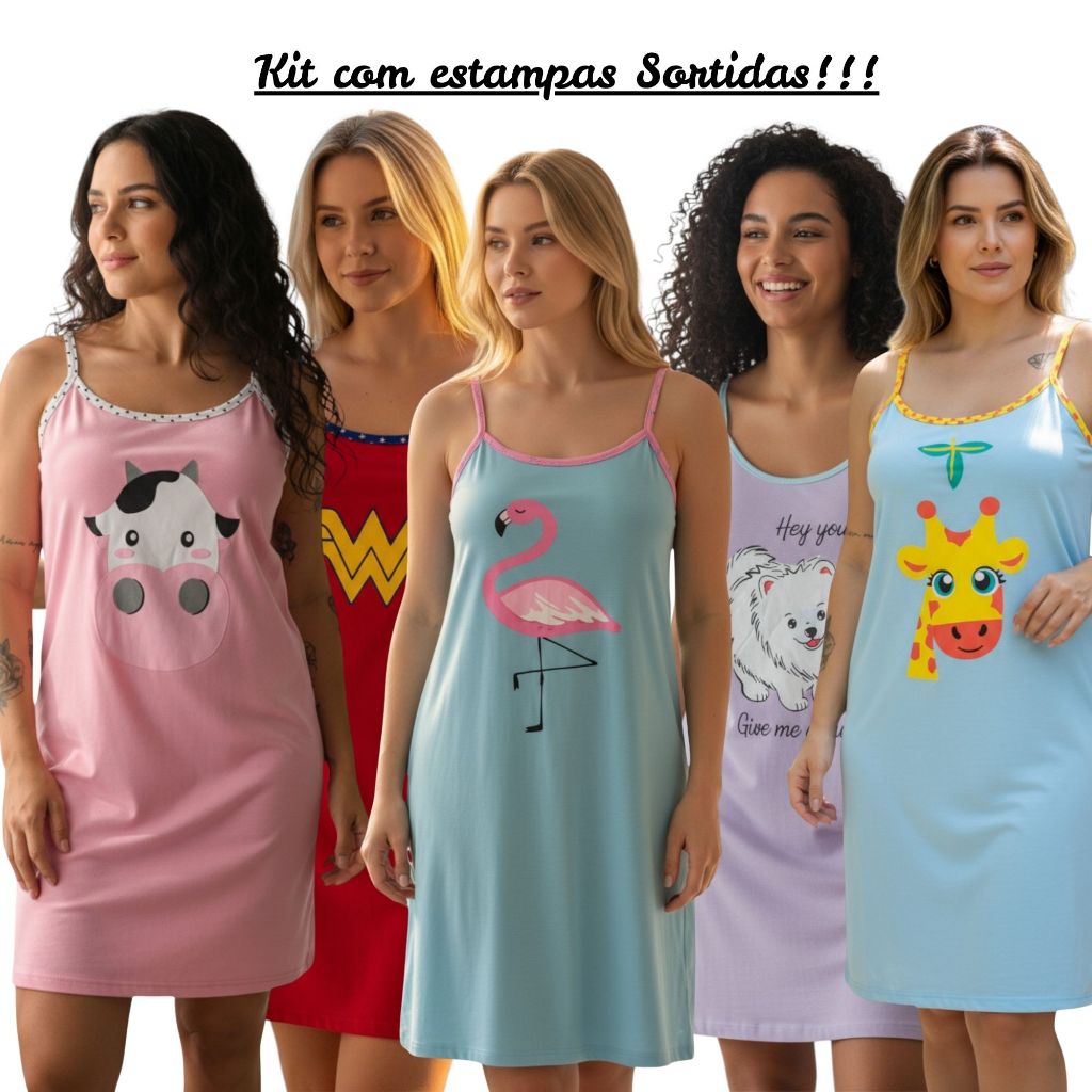 Kit com 3 Camisolas Alcinha ou Meia Manga em Malha estampas sortidas em Oferta na Shopee