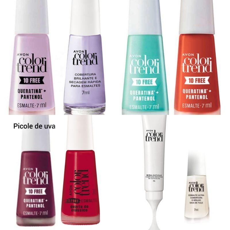 Esmalte color trend 7ml, redutor de cuticula, extra brilho e niveladora de unha avon