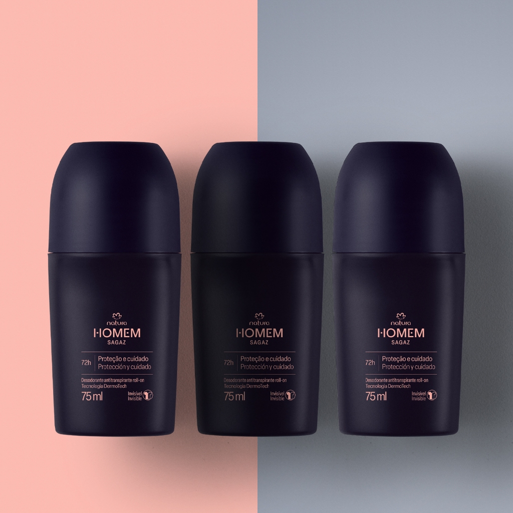 Natura Kit 03 Unidades Desodorante Antitranspirante Roll-On Natura Homem Sagaz