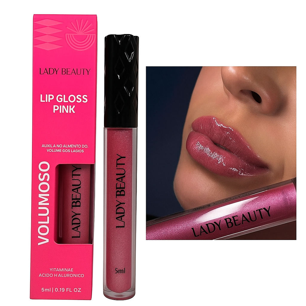 Lip Gloss Volumoso Aumenta Boca Pink Lady Beauty L42 Vitamina E Ácido Hialurônico