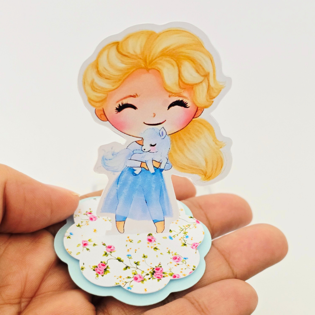 12 Apliques 3D Princesa Elza Frozen Cute Aquarela Lembrancinha Aniversário Caixinha Personalizada