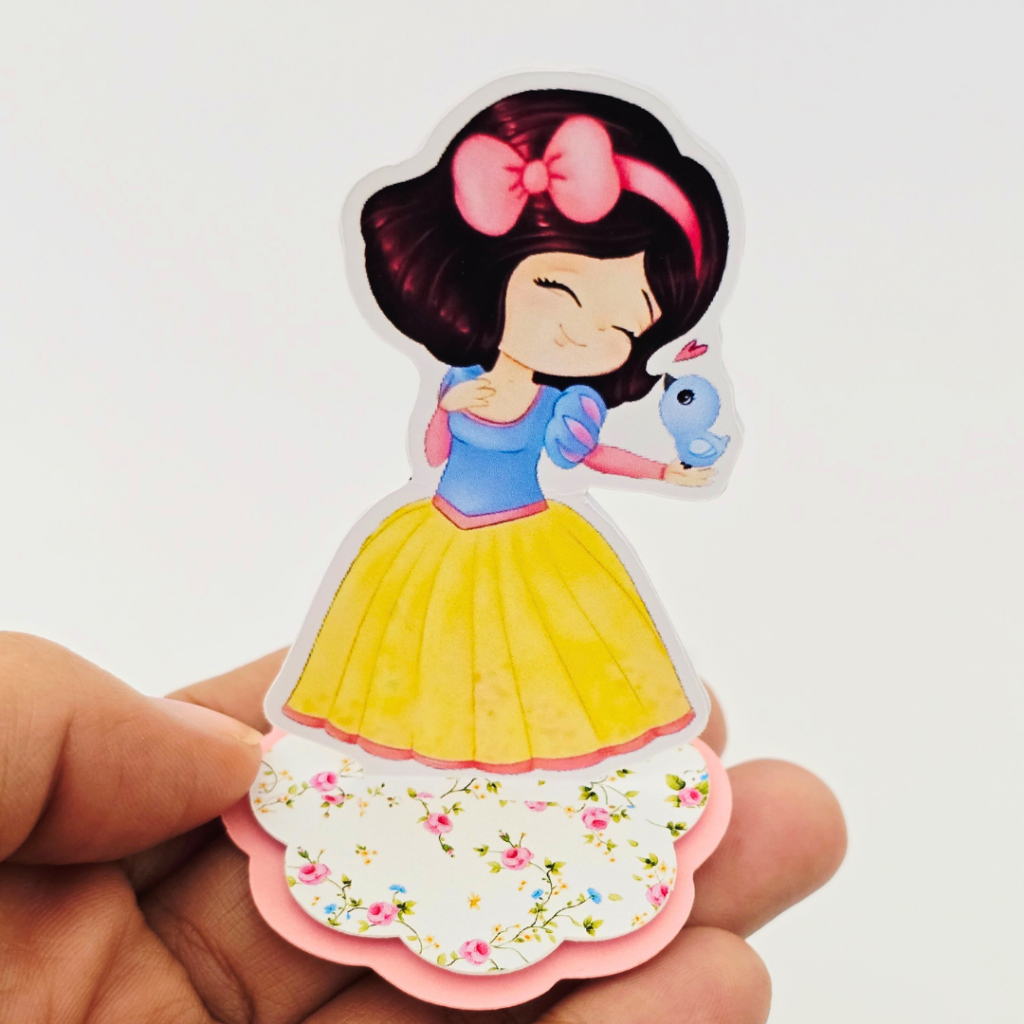 12 Apliques 3D Princesa Branca de Neve Cute Aquarela Lembrancinha Aniversário Caixinha Personalizada