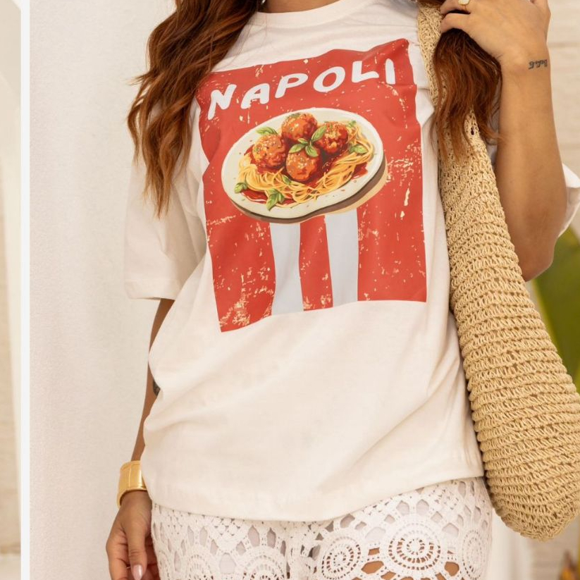 Camiseta Feminina Estampa Napoli Macarronada Divertida Tumblr 100% Algodão Entrega Imediata