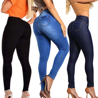 Kit 3 Calças Femininas Com Lycra Elastano Jeans Trabalho Dia a Dia Barata Cintura Alta Slim em Oferta na Shopee