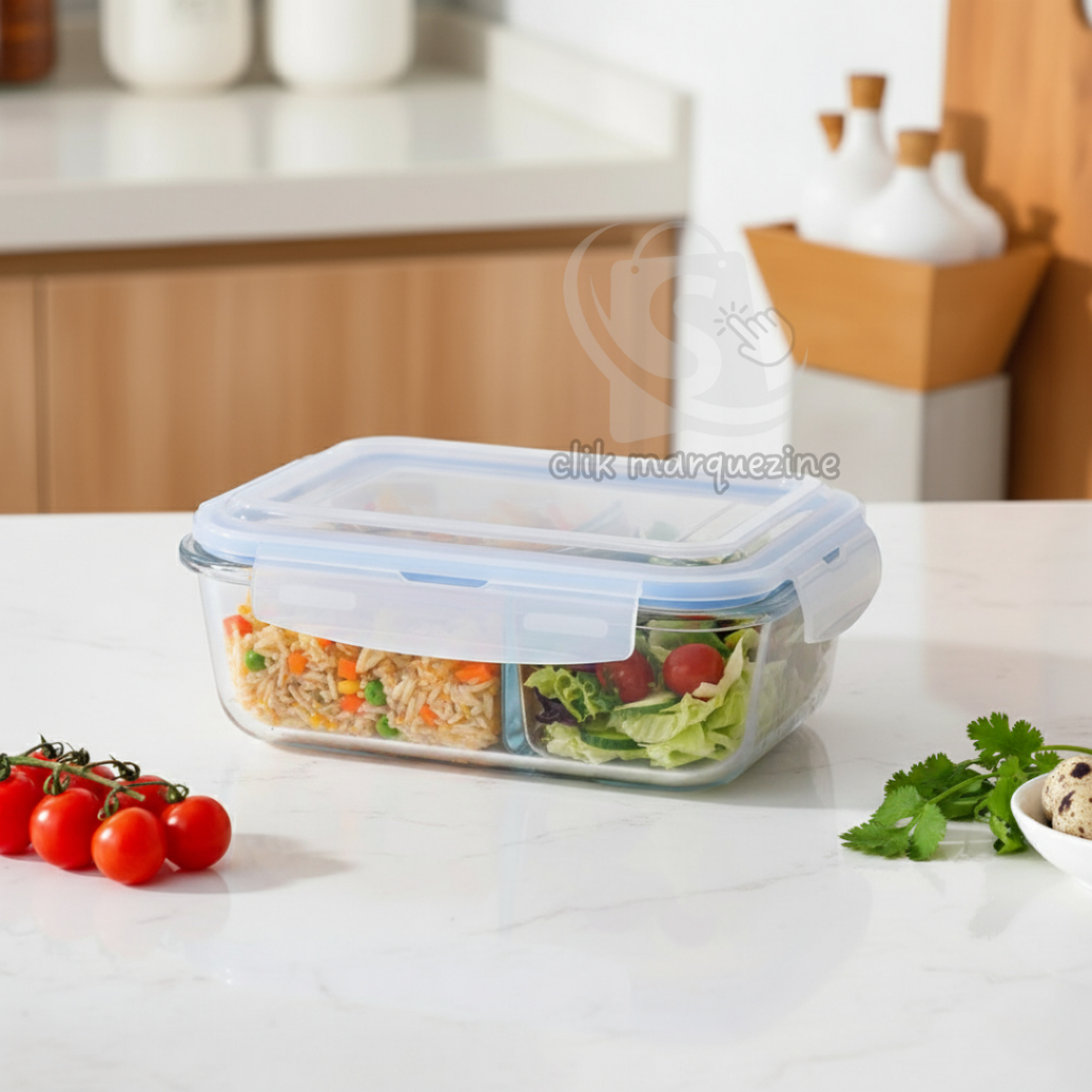 Pote De Vidro Hermético Com Tampa E Divisória 1040ml 1520ml Livre BPA Microondas Freezer Lava Louça