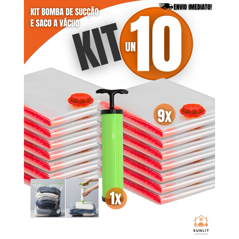 Kit Saco A Vácuo 50X60 Mais Bomba De Sucção Organização Proteção Roupas E Economia De Espaço