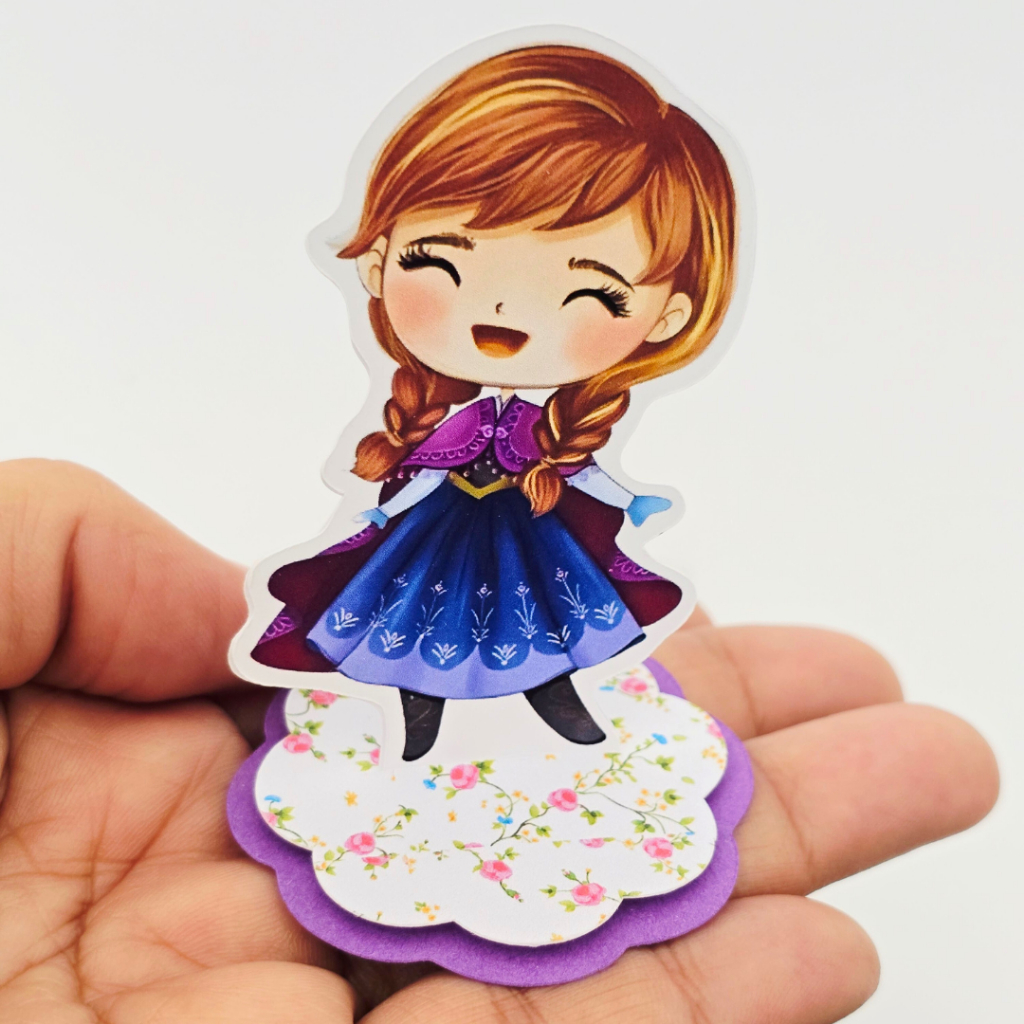 12 Apliques 3D Princesa Anna Frozen Cute Aquarela Lembrancinha Aniversário Caixinha Personalizada