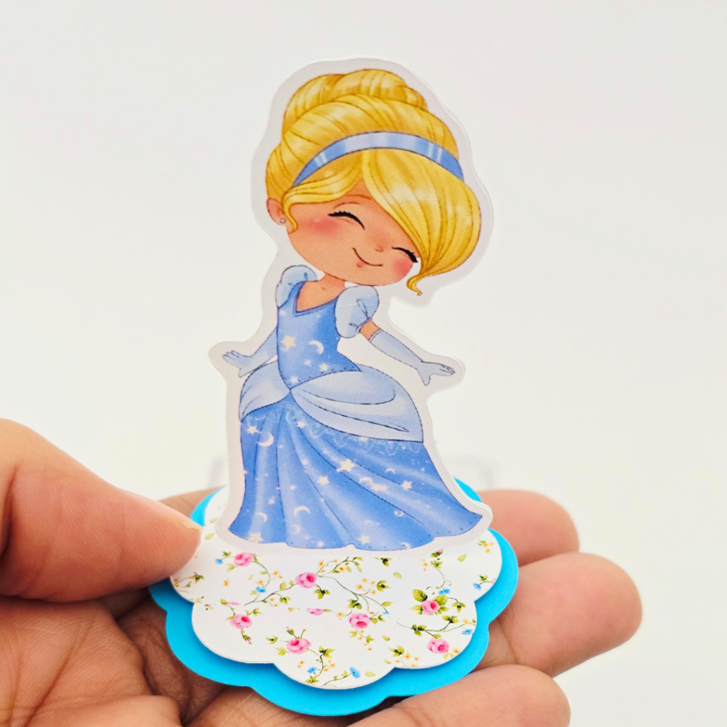 Kit 12 Apliques 3D Princesa Cinderela Cute Aquarela Lembrancinha Aniversário Caixinha Personalizada