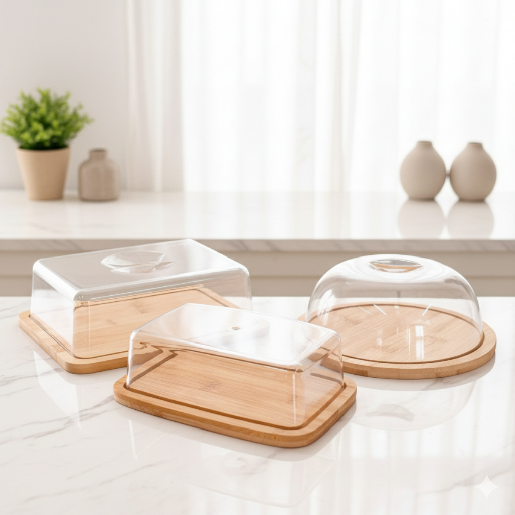 Kit bambu Mesa Posta Bambu 3 Itens Porta queijo, Manteigueira e Porta frios