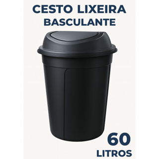 Cesto Lixeira Tampa Basculante Vai e Vem 60 Litros Multiuso Roupas Lixo Cozinha em Oferta na Shopee