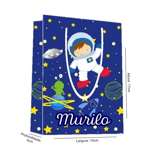 Sacolinha Astronauta Personalizada para Aniversário/ Lembrancinha Festa Infantil / Qualquer nome e idade