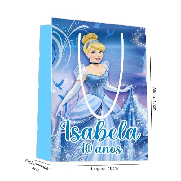 Sacolinha Cinderela Personalizada para Aniversário/ Lembrancinha Festa Infantil / Qualquer nome e idade