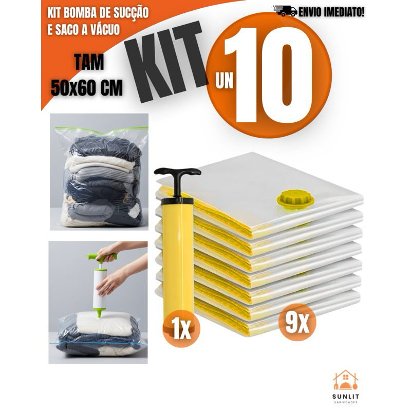 Kit Bomba de Sucção + Saco a Vácuo 50x60 – Prático, Organização, Proteção e Econômico Espaço Casa