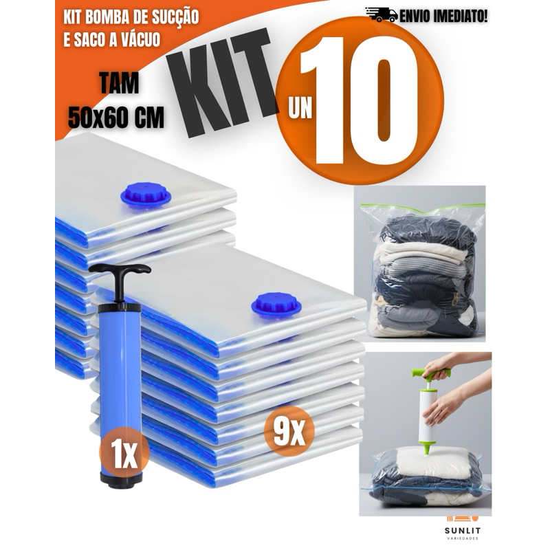 Kit Bomba de Sucção + Saco a Vácuo 50x60 – Praticidade, Organização, Proteção e Economia de Espaço