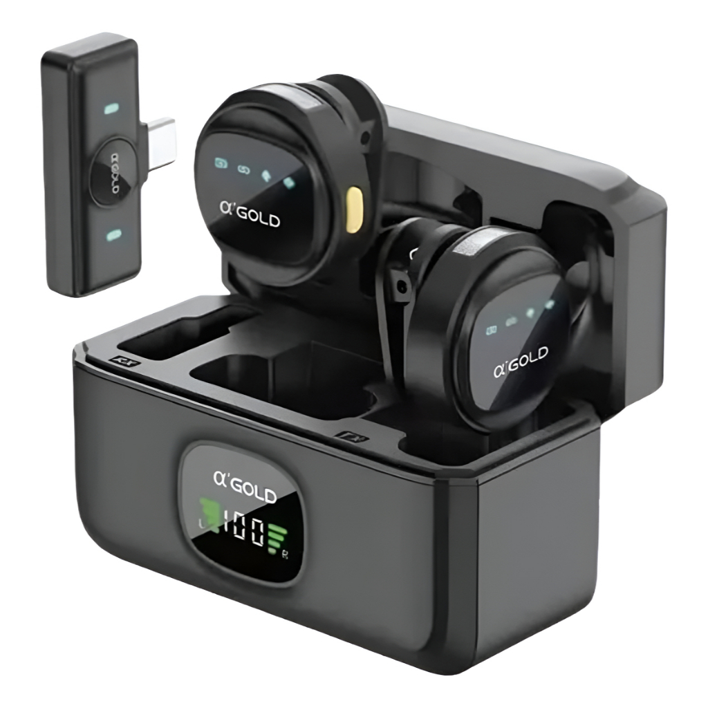 Microfone Lapela Duplo A gold Tipo-C P/android E iPhone 15 16 USB-C Anti Ruido