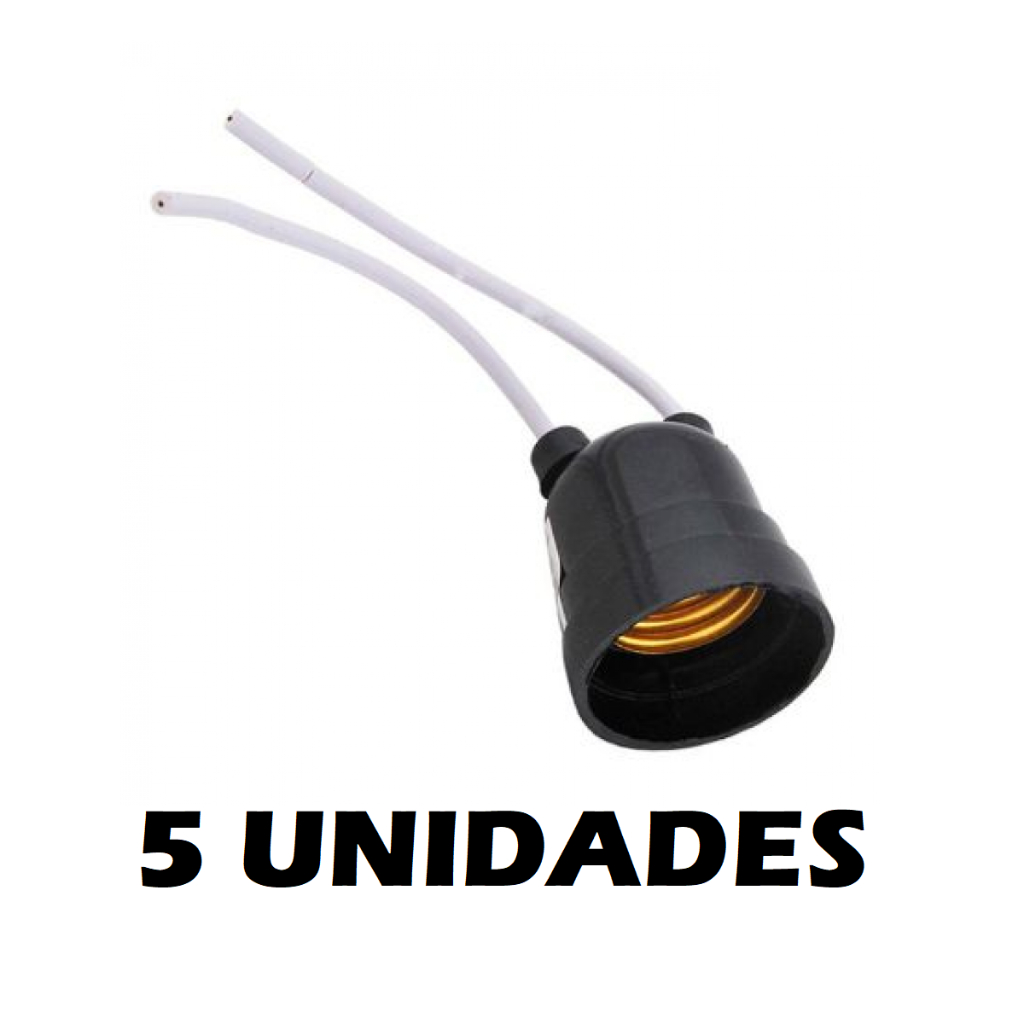 Kit 5 Unidades - Bocal Soquete Com Rabicho Para Lâmpada E27 Preto MELFI