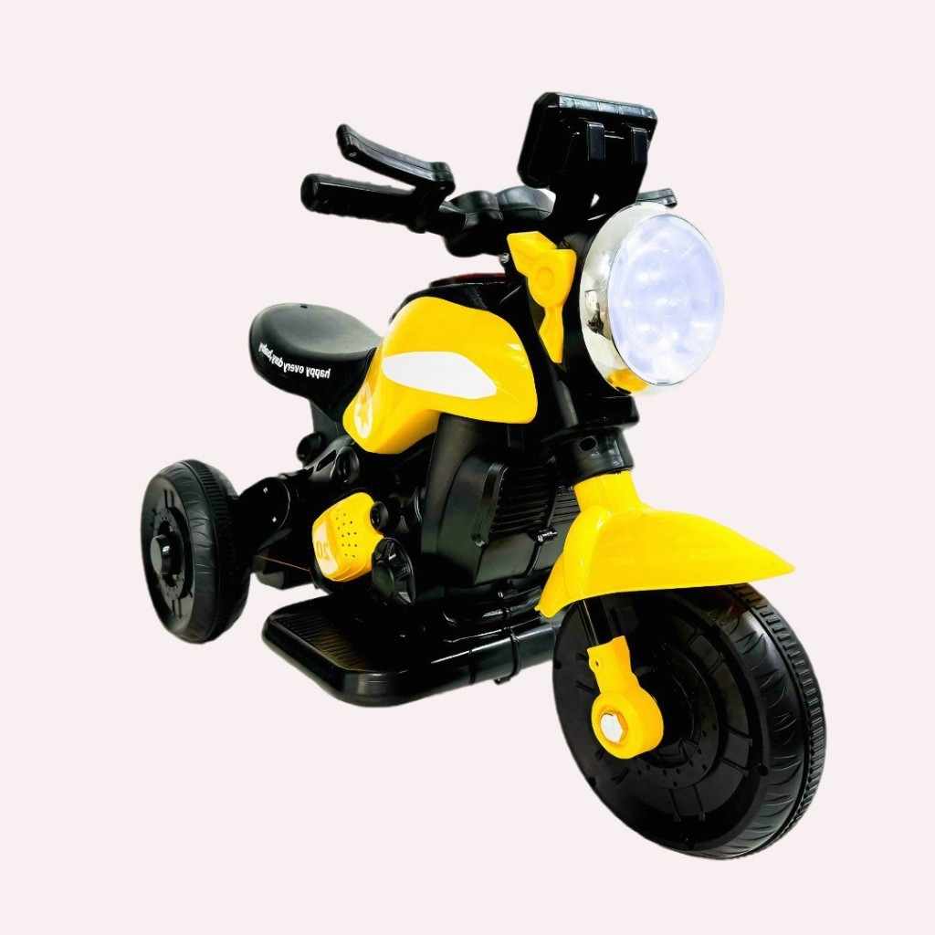 Mini Moto Esportiva Elétrica Infantil Amarela com Bateria Recarregável e Guidão Criança