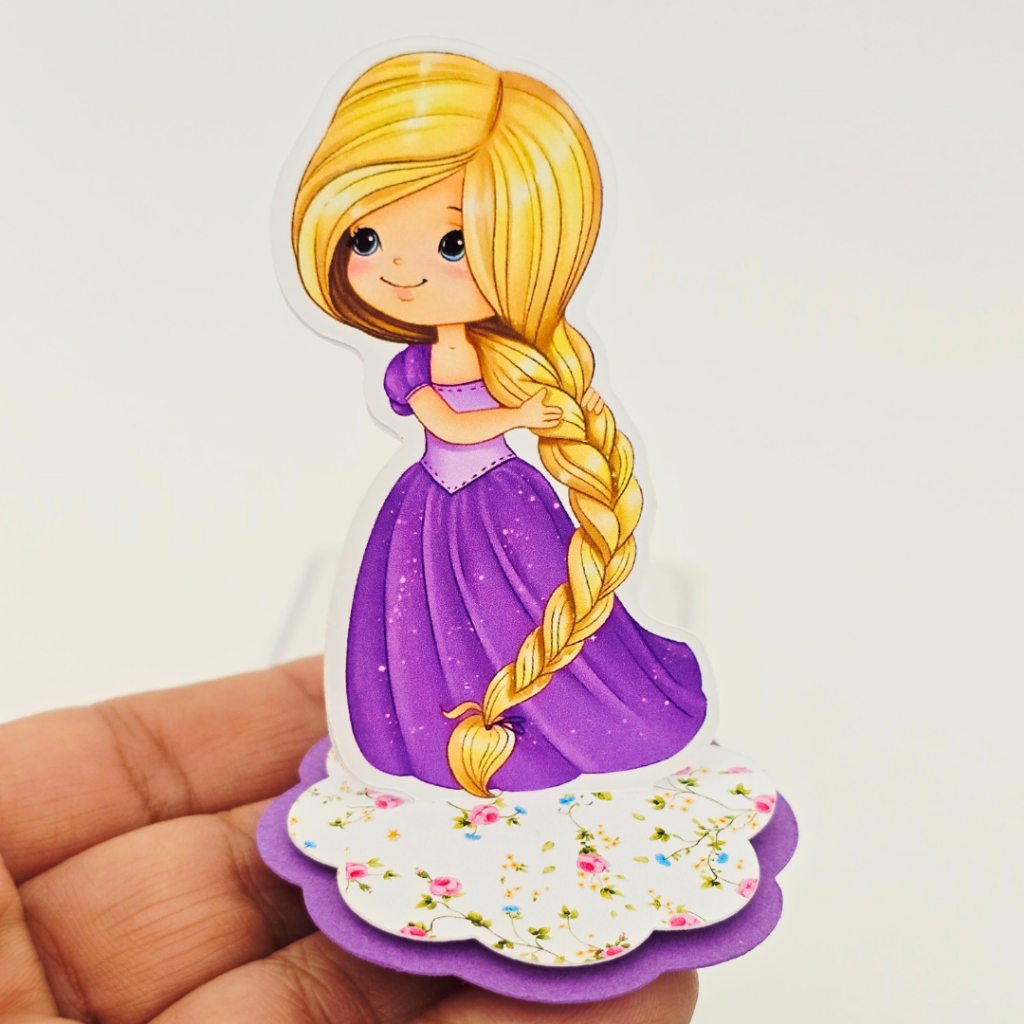 Kit 12 Apliques 3D Princesa Rapunzel Cute Aquarela Lembrancinha Aniversário Caixinha Personalizada