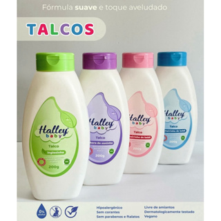 4 Frascos Talco Inglesinha Lavanda Camomila , Hora do Soninho e Cheirinho de Bebê Azul e Rosa Halley Baby 200g Unidade em Oferta na Shopee