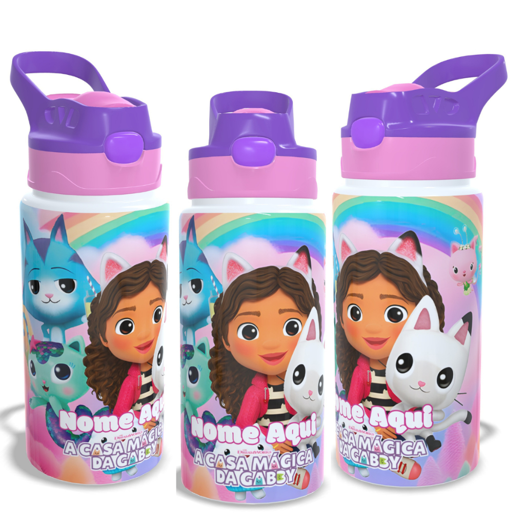 Garrafa Térmica de Inox Infantil A Casa Mágica Da Gabby com Nome Personalizado