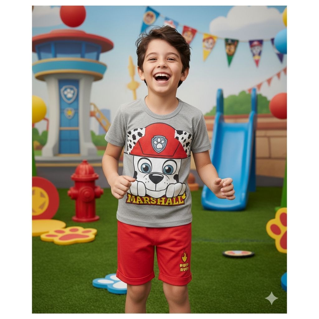 conjunto infantil patrulha canina menino camiseta e bermuda várias cores tamanhos 6 e 8 anos