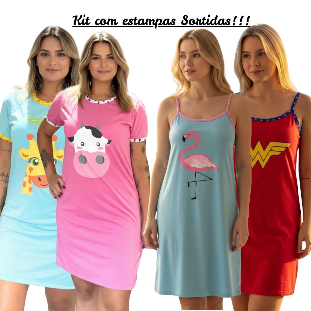 Kit 2 Camisolas Meia Manga Adulto em malha Estampas Sortidas em Oferta na Shopee