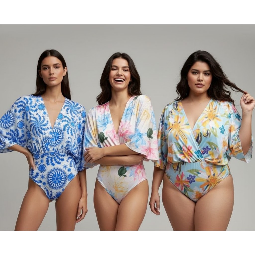 Body Feminino Decote V com Manga com Detalhe na Barra - Estampa Inspiração